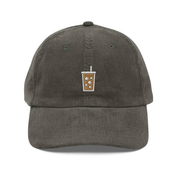 Iced Coffee Corduroy Embroidered Cap | Gift For Iced Latte Cold Brew Lovers | Cute Barista Vintage Cap | Sustainable Hat | For Him & Her