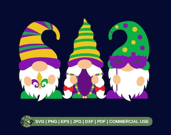 Karneval-Zwerge SVG PNG, drei Gnome-Svg, niedliche Gnom-Svg, Gnom-Karneval-Hemds-Svg, Glückszwerg-Svg, Louisiana Parade-Svg.