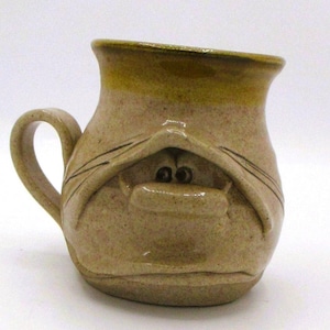 VTG Ugly Face Mug Glazed Studio Art Pottery Handcrafted 70&#39;s Handle      J