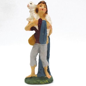 Shepherd Boy Carrying Lamb Christmas Nativity Figure Italy 4.5&quot;
