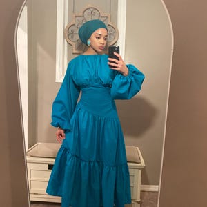 Assymetrical Puff Sleeve Cotton Dress