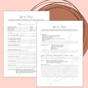 Labor and Delivery Birth Plan for Mothers, Printable PDF