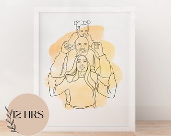 Family Portrait Illustration, Custom minimal line drawing, Couple line art portrait from photo, Line art portrait for family, family drawing