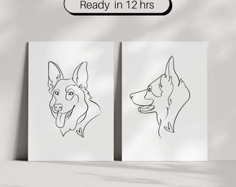 Pet memorial Portrait, Custom Pet Portrait,Pet and Owner Portrait, Custom Dog Line Illustration Portrait, Pet Owner Gift, Dog cat line art,