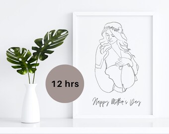 Mothers Day Gift, Custom Line Drawing, Digital Art, Custom Family Portrait, Gift For Her, Personalized Gift For Mom, Gift For Mother