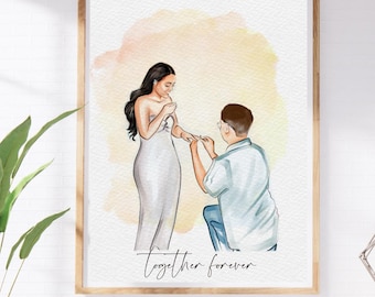 Custom Couple Proposal Watercolor Portrait: Engagement Gift (Digital Download)