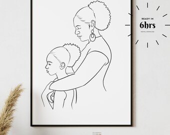 Mothers Day Gift, Custom Line Drawing, Digital Art, Custom Family Portrait, Gift For Her, Personalized Gift For Mom, Gift For Mother