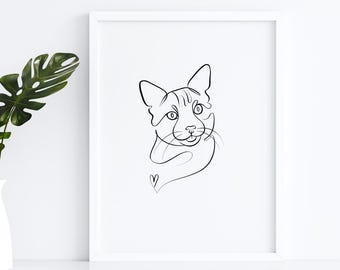 Retrato personalizado de mascota en estilo lineal, regalo conmemorativo para perros (descarga digital)
