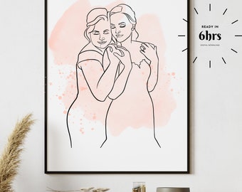 Custom Line Drawing,Anniversary Gift, portrait from photo,Unique Mothers day Gift, Lesbian Gift, Gift for Him, Wedding Gift, Brides mom gift
