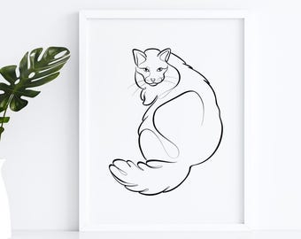 Custom one line cat drawings , pet portrait, cat line art, continuous line drawings, cat tattoo, pet loss gift, cat memorial, cat tattoo