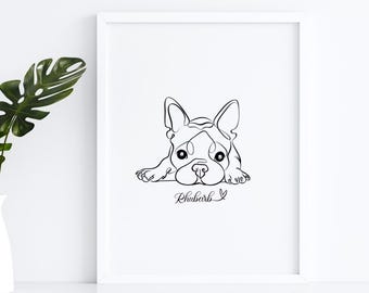 Ritratto di cane personalizzato a linea singola, ritratto di animale domestico, disegno di cane a linea continua, ritratto di cane, tatuaggio di cane, regalo per la perdita di un animale domestico, ricordo di un cane, tatuaggio di gatto