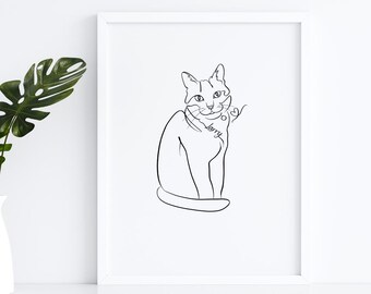 Pet  memorial Portrait, Custom Pet Portrait, Pet and Owner Portrait, Custom cat Line Illustration Portrait, Pet Owner Gift,