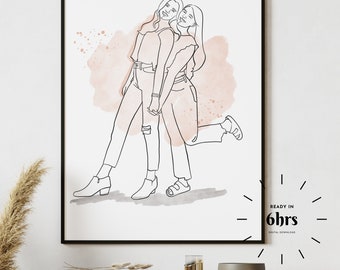 Custom Line Drawing portrait, Friendship day Gift, portrait from photo, Unique Husband Gift, Gift for friend, Gift for Him, Wedding Gift,