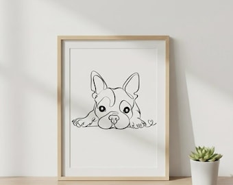Perro de una línea personalizado, retrato de mascota, arte lineal de perro, dibujos de línea continua, retrato de perro, tatuaje de perro, regalo de pérdida de mascota, monumento conmemorativo de perro, tatuaje de gato