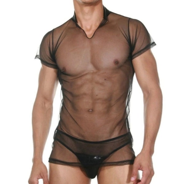 Men's Sheer Mesh Tank Top and Brief Set