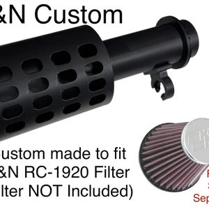 May include: Black K&N Custom air filter component with a cylindrical perforated section and a connecting tube. The image also shows a K&N RC-1920 filter, with the text "Filter Sold Seperately".
