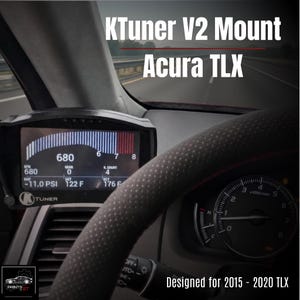 May include: A black KTuner V2 mount for Acura TLX vehicles. The digital display shows RPM, gear, and other engine data. The text "Designed for 2015 - 2020 TLX" is visible.