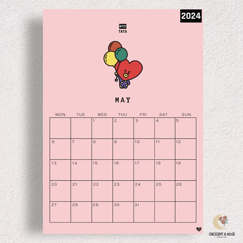 2024 BT21 Printable Calendar, BTS Calendar, Monthly Calendar, Digital ...