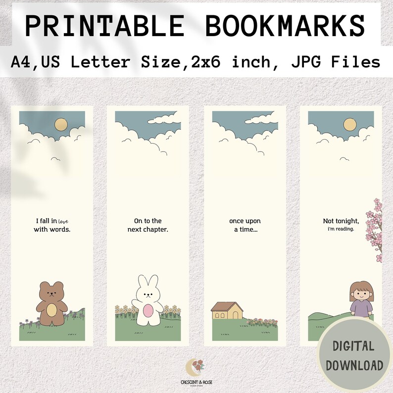 Printable Bookmarks Template , Aesthetic Bookmark Set, Printable ...