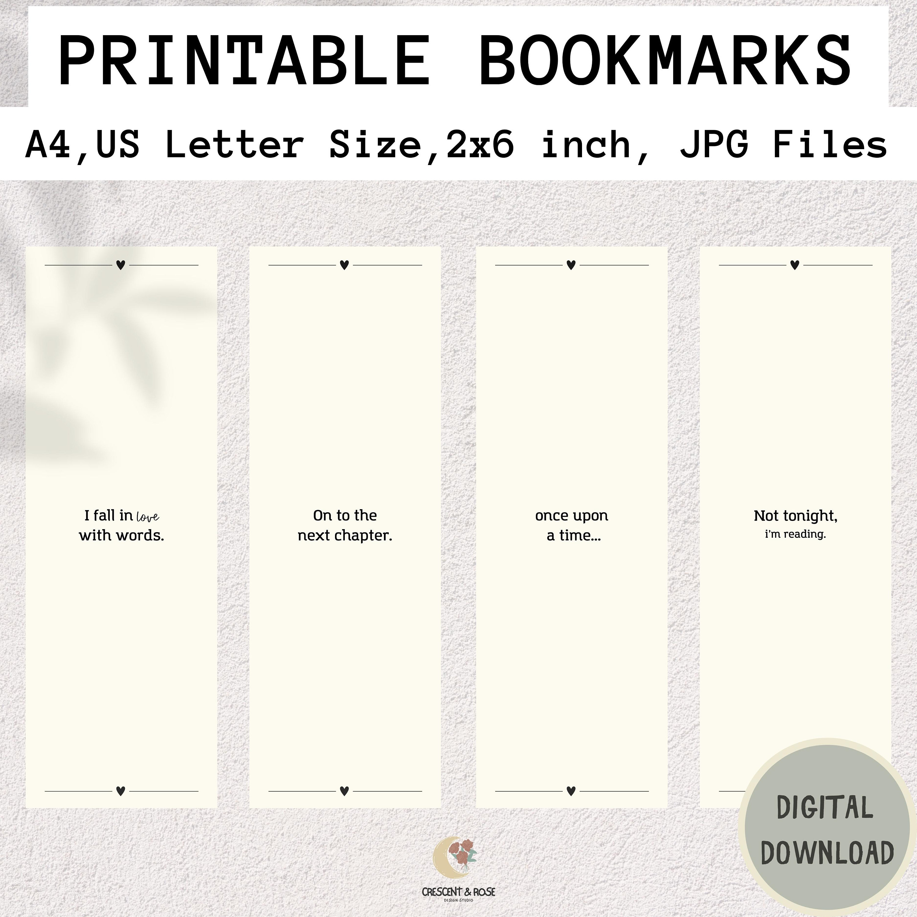 Printable Bookmarks Template , Aesthetic Bookmark Set, Printable ...
