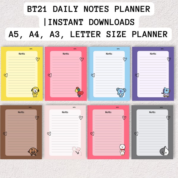 BT21 Notes Daily Planner, BTS Stationary, BTS Planner Bundle, Printable Bts Planner, Instant Download, Planner Insert, A4/A5/A3/Letter Size