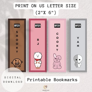 BT21 bookmarks, BTS Bookmark Bundle, Printable bts bookmarks, Digital bookmarks, Illustrated bookmarks, Printable bookmark 2x6 PDF JPG
