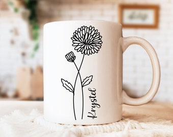 Personalized Birth Flower Coffee Cup with Name, Personalized Birth Flower Tumbler, Bridesmaid Proposal, Gifts for Her, Party Favor Gift