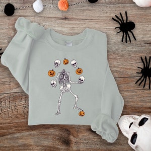 Dancing Skeleton Sweatshirt Funny Spooky Sweater for Women and Men Long Sleeve Stylish Pullover Gift Pumkin Head Top for Spooky Friends