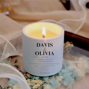 Engagement Gift Personalized Frosted Candle,  Personalized Engagement Gifts for Couple, Soy Wax keepsake, Engagement Candle Gifts