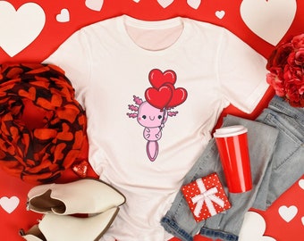 Kawaii Axolotl Graphic Tee, Valentines Day Gift