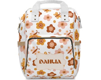 Personalized Floral Diaper Backpack: Nylon Baby Bag, Shower Gift