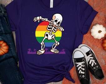 T-shirt Dancing Skeleton Pride - T-shirt Halloween LGBTQ+ drôle
