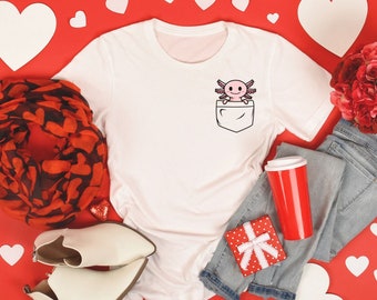 Camiseta con bolsillo de ajolote, camiseta para amantes de los animales