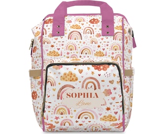 Personalized Diaper Backpack: Boho Rainbow Sunshine, New Mom Gift