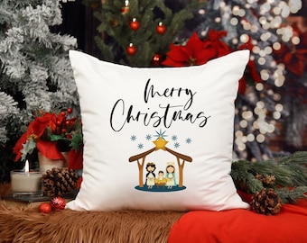 Retro Christmas Nativity Pillow: Holiday Home Decor