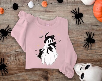 Spooky Cat Ghost Sweatshirt: Stylish Halloween Long Sleeve Top