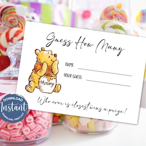 Devinez combien de baby shower Jeu | Idée de douche de bébé ourson | Winnie l'Ourson Baby Shower Jeu WP10