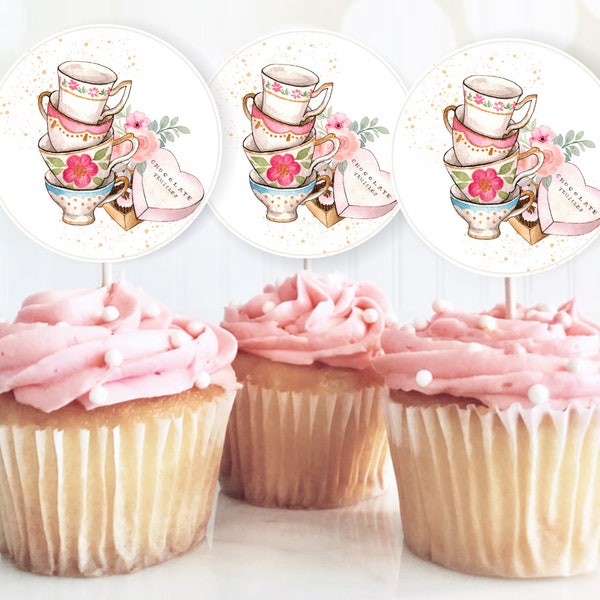 Tea Party Baby Shower Cupcake Toppers | Baby Is Brewing Theme Baby Shower | Dessert Table Idea | BB10