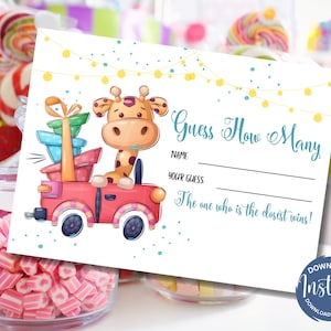 Baby Animal Shower Game: Guess How Many Cards (Digital Download)
