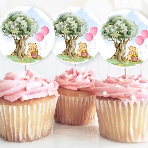 Winnie the Pooh Pink Shower Cupcake Toppers | Shower de bébé à thème jumeaux Winnie l'ourson | Idée de table à dessert | WP10