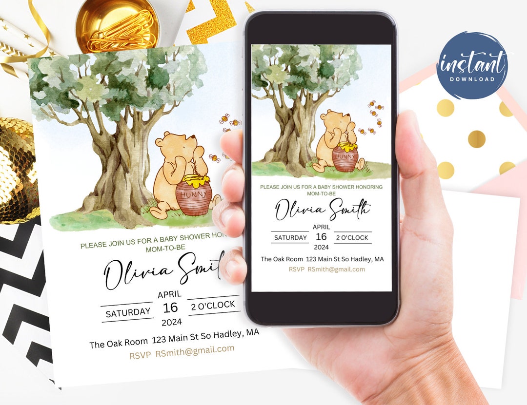 Winnie the Pooh Evite Invitation Baby Shower Winnie the Pooh Theme