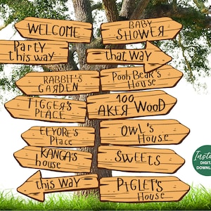 Pooh Directional Arrow Signs (14 signs) | Classic Winnie The Pooh | Winnie The Pooh Decorations | Winnie The Pooh Theme | WP10