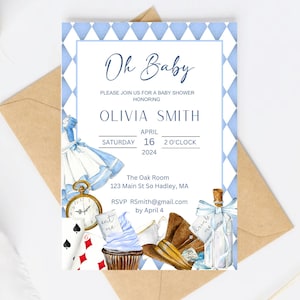 Alice in Wonderland Theme Shower Invitation | Tea Party Elegant Theme Baby Shower Invitation |  Baby Shower Invitation | AW10