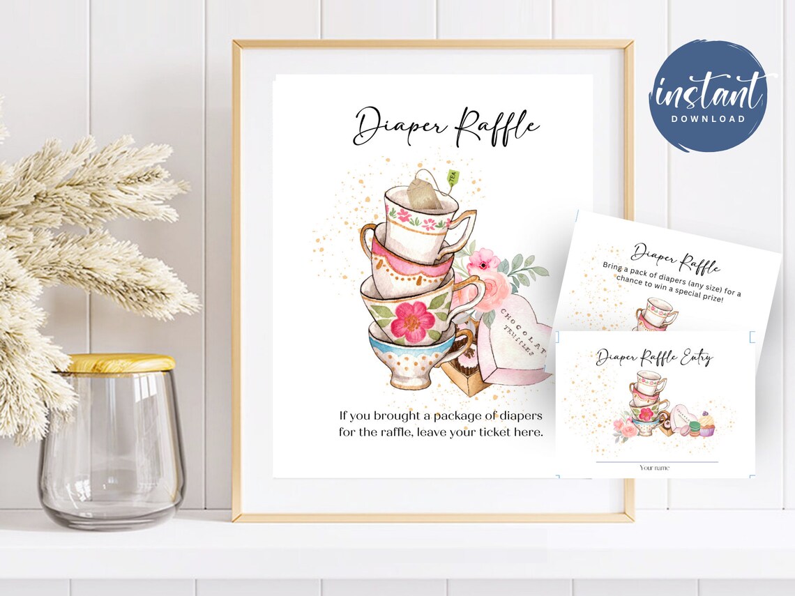 Time for Tea Baby Shower Diaper Raffle Sign Tea Party Theme Baby Shower ...