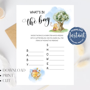 Winnie the Pooh Baby Shower Game: What&#39;s In The Bag (Digital Download)
