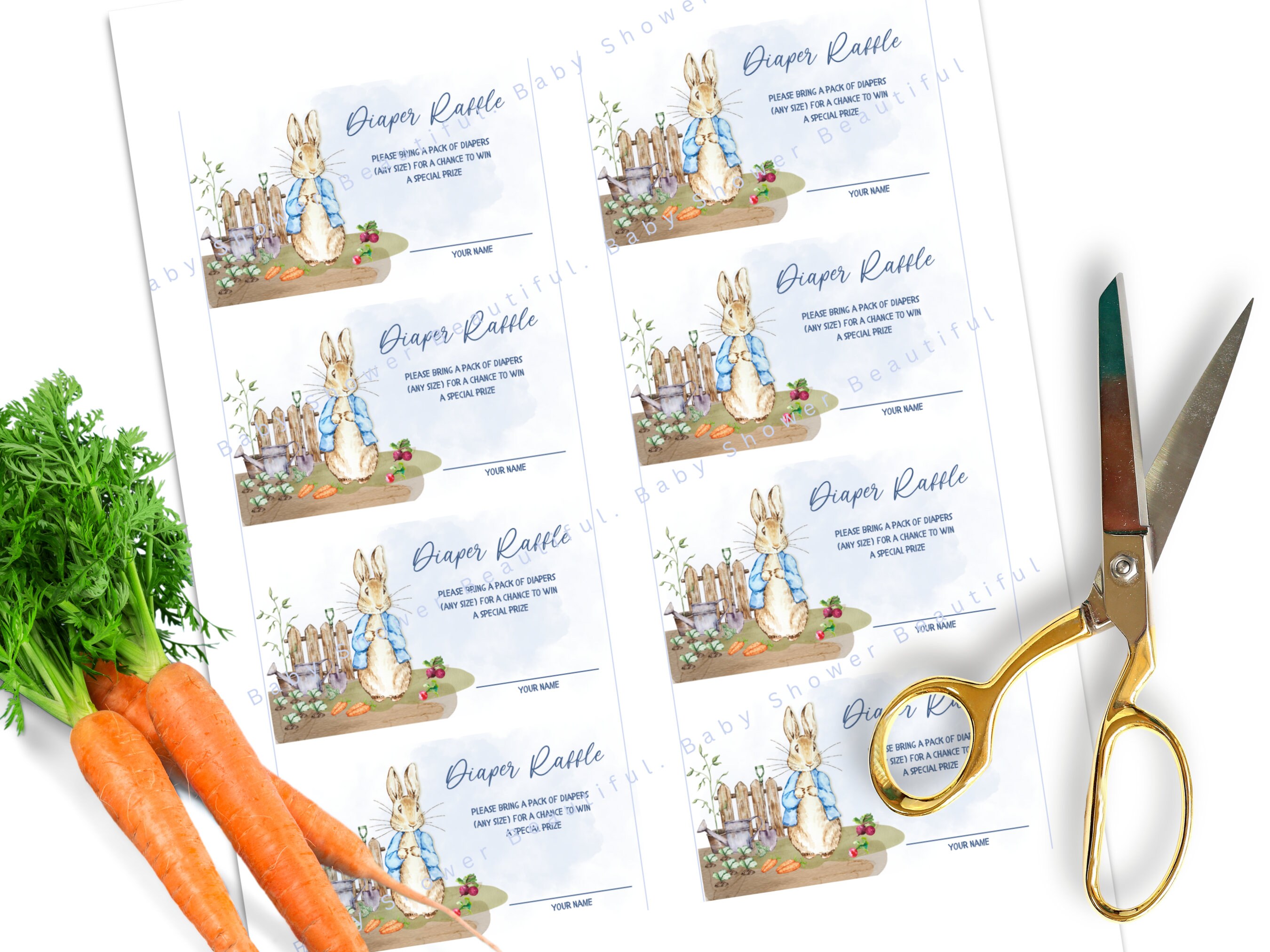 Peter Rabbit Diaper Raffle Sign With Tickets | Peter Rabbit Theme Baby ...
