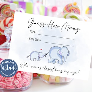 Baby Elephant Shower Game: Guess How Many Cards (Digital Download)