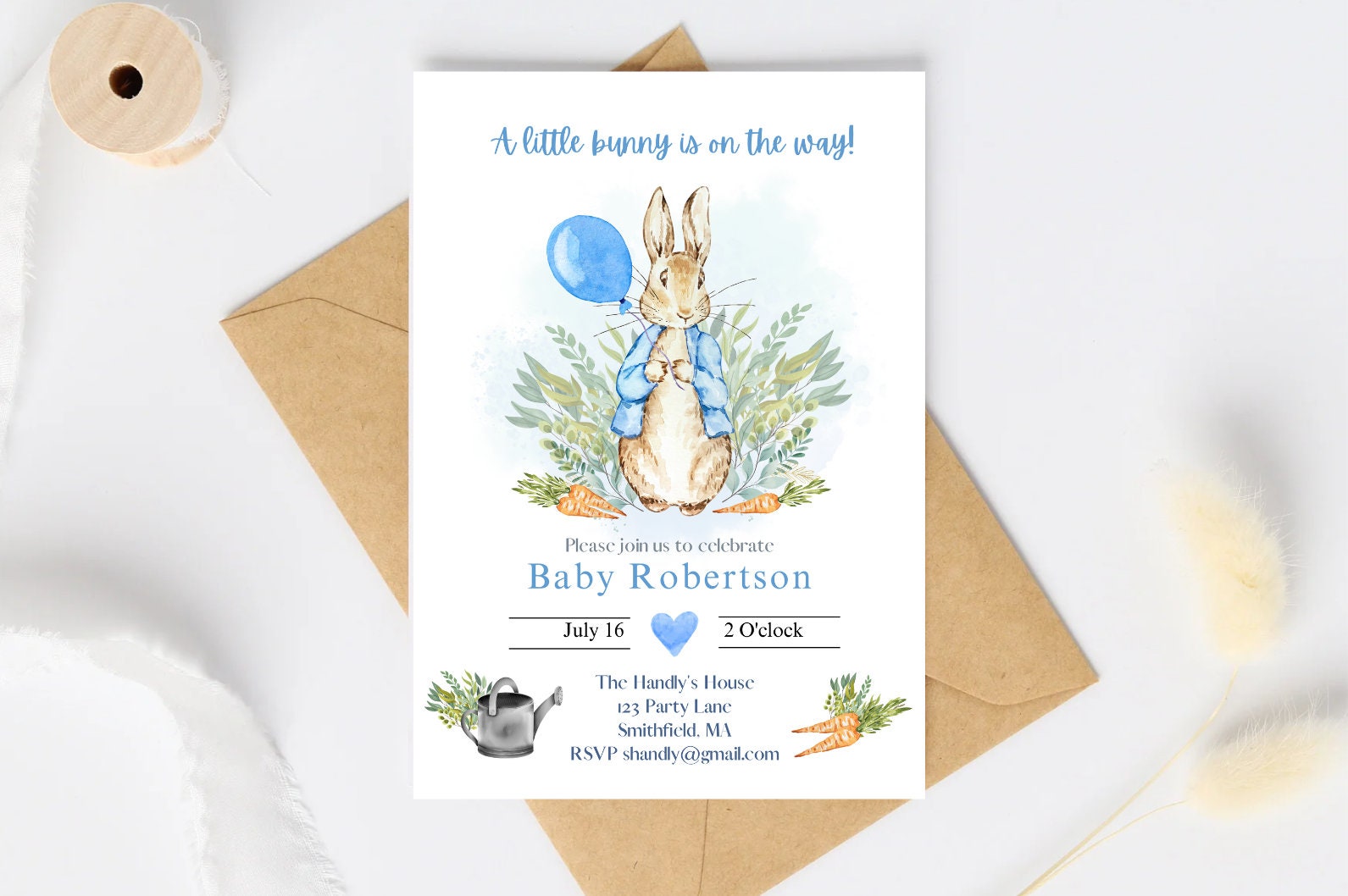 Peter Rabbit Invitation A little bunny is on the way Peter Rabbit Theme Baby Shower Invitation Peter Rabbit Invitation PR10