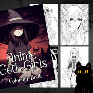 50 Anime Goth Girls Coloring Pages / Halloween Coloring Pages / Anime Coloring / Cyberpunk Anime Girls Coloring Pages - Digital Download