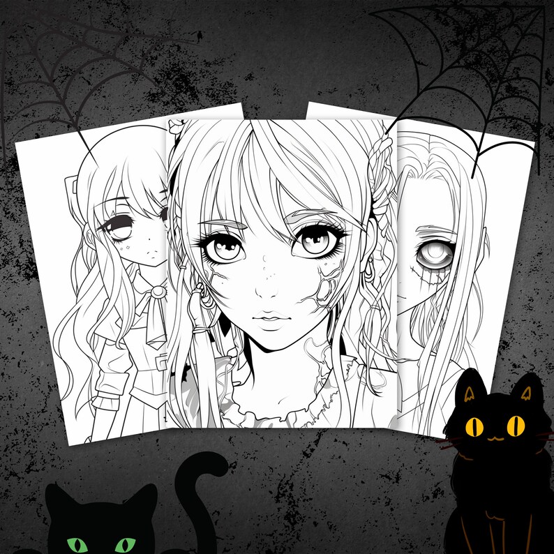 50 Anime Goth Girls Coloring Pages / Halloween Coloring Pages / Anime ...